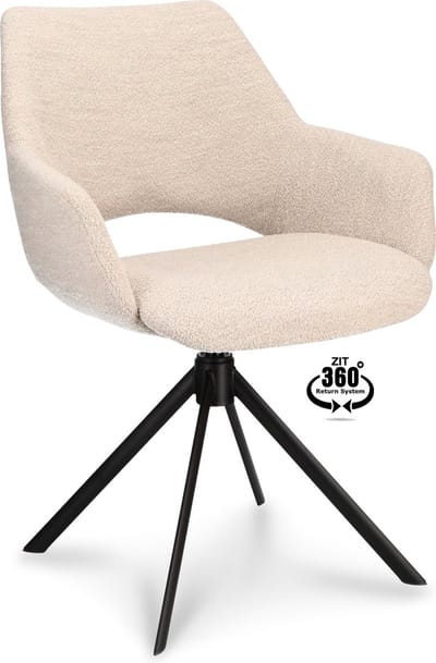 Icon Living - Armstoel Atlas - Stof Alpine Natural - Poot Zwart 360° Return-system
