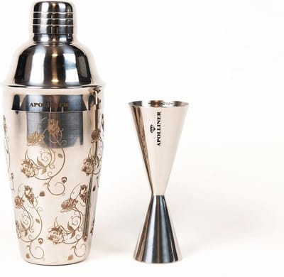 Cocktailshakerset met Jigger - Roestvrij Staal - Bloemenpatroon - Ideaal voor Feestjes en Cadeaus