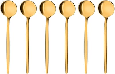 Zesdelige Luxe Espresso Lepelset in Goudkleurig Roestvrij Staal voor Koffie en Desserts