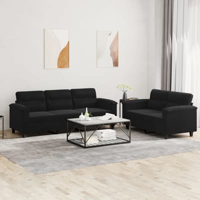 vidaXL - 2-delige - Loungeset - met - kussens - microvezelstof - zwart