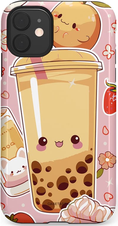 Casetastic Hoesje Geschikt voor Apple iPhone 11 - Stijlvolle Beschermende Duo-layer Case - Kawaii Thee Design - Bubble Tea