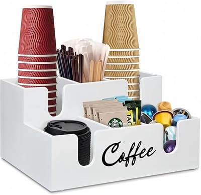 Famanu – Wandgemonteerde koffiebar organizer – Houten accessoires rek voor koffiehoek