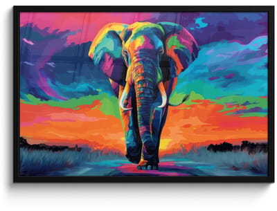 Poster in lijst - Fotolijst 90x60 cm - Posters - Olifant - Kleurrijk - Lucht - Abstract - Posterlijst zwart - Decoratie - Wanddecoratie woonkamer - Muurdecoratie slaapkamer