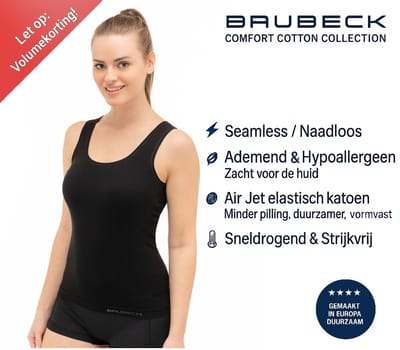 Brubeck Dames Seamless Hemd – Naadloos Katoenen Onderhemd – Ademend & Hypoallergeen - Zwart - S