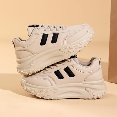 Petites Chaussures Blanches Chaussures de Sport pour Étudiantes Printemps Nouveauté Chaussures pour Femmes Chaussures de Sport Ins Chaussures de Course Chaussures à Plateforme Chaussures de Papa 36 beige