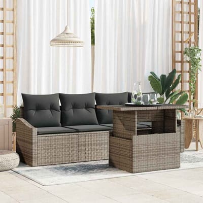 vidaXL - Tuinbank - Set - 5 - st - Grijs - poly - rattan