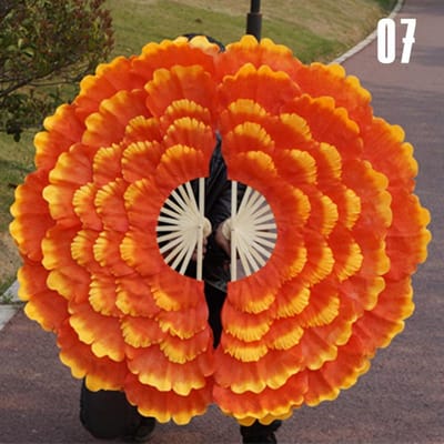 92cm Halfgevouwen Danswaaier Volwassen Dubbelzijdig Pioenroos Handwaaier Vierkante Danswaaier Club Optreden Requisieten Decoratieve Handwerk Waaier For right hand red