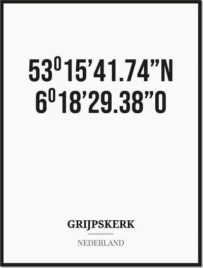 Poster/kaart GRIJPSKERK met coördinaten