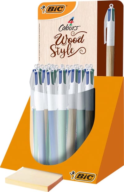 Balpen bic 4kleuren wood m assorti | 30 stuks