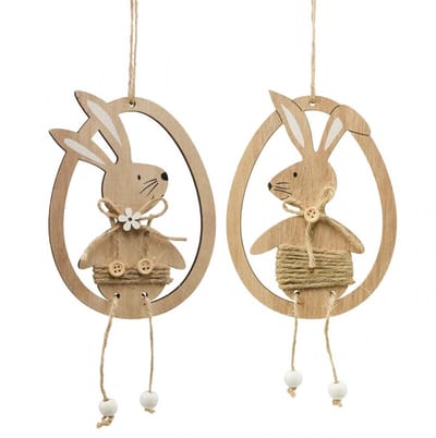 Decoratieve hanger houten paasdecoratie konijntje in ei 9×1,5×23cm 6 s