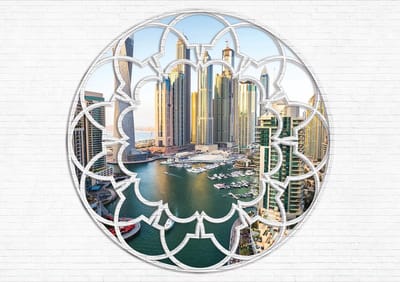 Dubai City Skyline Marina Window Photo Wallcovering
