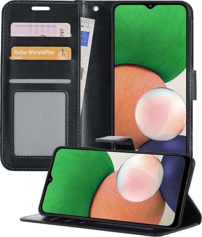 Hoesje - Met Pasjeshouder - Geschikt voor Samsung Galaxy M22 - Luxe Bookcase Portemonee - Flip Case - Kunstleer Book Case - Flipcase - Book Cover - Walletcase - Portemonneehoes - Telefoonhoesjes - Zwart