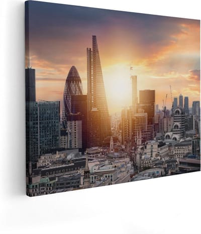 Artaza Canvas Schilderij Skyline Zonsondergang - 50x40 cm - Wanddecoratie Woonkamer - Muurdecoratie Londen - Kamer Accessoires