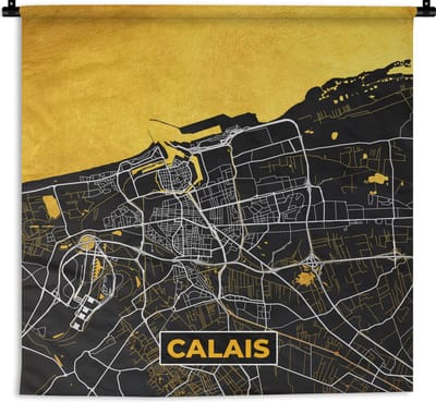 Wandkleed - Wanddoek - Kaart – Calais - Plattegrond – Frankrijk – Stadskaart - 180x180 cm - Wandtapijt