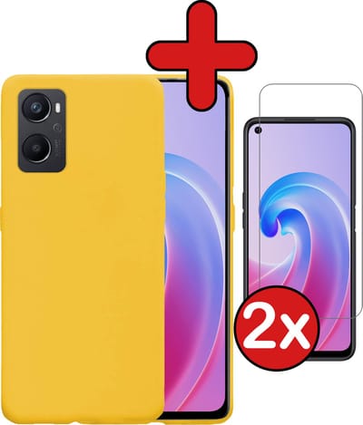 Hoesje - Met 2x Screenprotector - Geschikt voor OPPO A76 - Sterk & Shockproof - Telefoon Hoes - Back Cover - Siliconen Case - Telefoonhoes - Geel