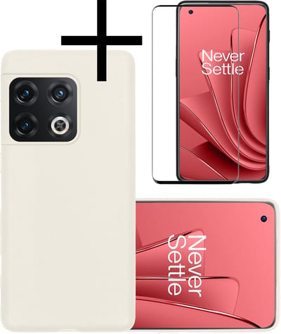 Hoesje - Met Screenprotector - Geschikt voor OnePlus 10 Pro - Sterk & Shockproof - Back Cover - Siliconen Case - Telefoon Hoes - Wit