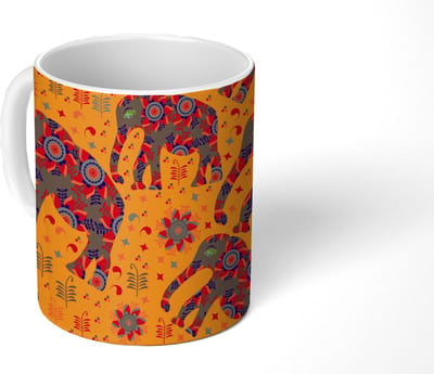 Mok - Koffiemok - Olifant - Ornament - Bloemen - Patroon - Mokken - 350 ML - Beker - Koffiemokken - Theemok