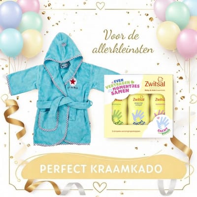 kraam cadeau-Baby badjasje van Lief! -turqoise- 0-12 maanden en Zwitsal Baby & Kids Essentials