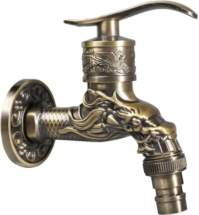 longziming -Retro Kraan - Vintage Waterkraan - Wandmontage Kraan - Drakenkop Detail - Eénhandige Bediening - Zinklegering - Antieke Messing Coating - Binnen En Buiten Gebruik - 1 Stuk
