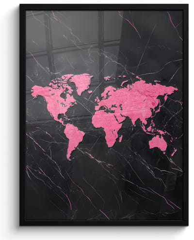Poster in lijst - Fotolijst 60x80 cm - Posters - Wereldkaart - Roze - Marmer - Posterlijst zwart - Decoratie - Wanddecoratie woonkamer - Muurdecoratie slaapkamer