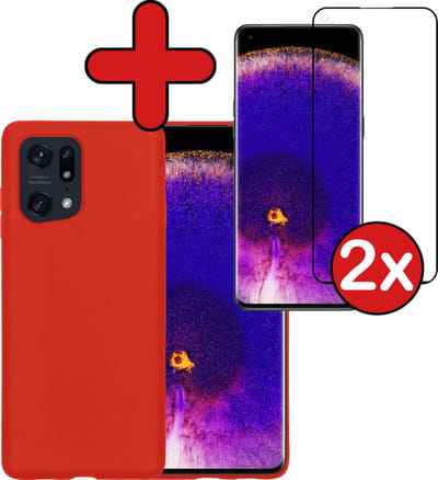 Hoesje - Met 2x Screenprotector - Geschikt voor OPPO Find X5 - Sterk & Shockproof - Telefoon Hoes - Back Cover - Siliconen Case - Telefoonhoes - Rood