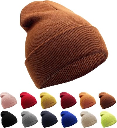 Unisex Winter Beanie Hoed voor Buitenactiviteiten - Zachte Gebreide Muts voor Mannen en Vrouwen, Caramel Kleur, Maat 52-62