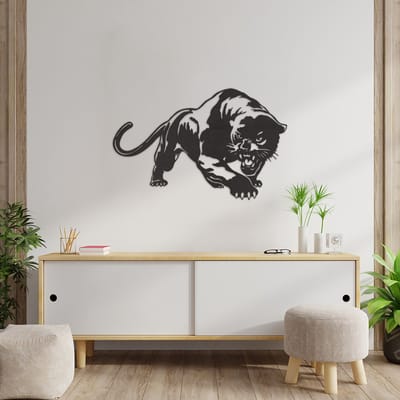Wanddecoratie Panter - Muurdecoratie Luipaard - Tijger - Muurdecoratie Hout - Wanddecoratie Hout - Muurdecoratie Woonkamer - Wanddecoratie Woonkamer - Wanddecoratie Industrieel - Wanddecoratie Dieren - Home Decor - Wall Line Art - 89 x 57 cm