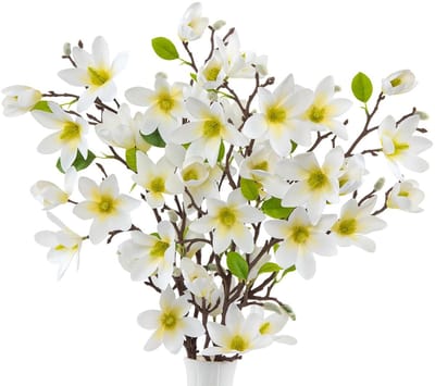 Dailygoods - 3Pcs Kunstmatige Magnolia Bloemen Wit - Faux Bloemen voor Bruiloft en Thuisdecoratie