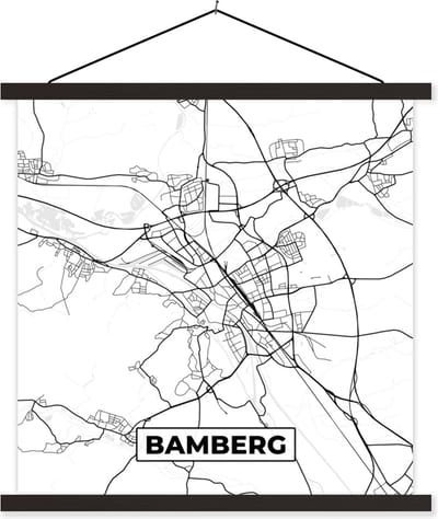 Posterhanger incl. Poster 60x60 cm - Schoolplaat - Bamberg - Kaart - Plattegrond - Stadskaart - Textielposter - Zwarte latten - Stadskaart