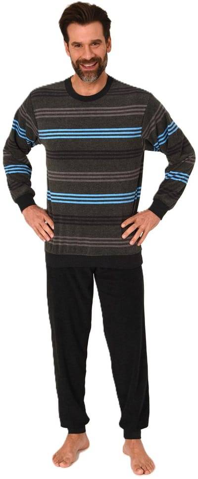 Heren pyjama in badstof met manchetten in een stijlvolle blokstreep-look - ook in oversize
