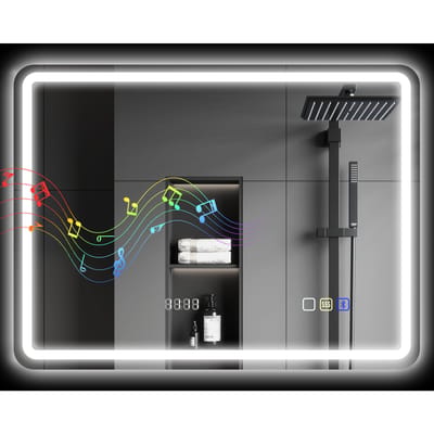 Homcom badkamerspiegel met led-licht met Bluetooth-lichtkleuren Digitale klok Anticondensfunctie Geheugenfunctie