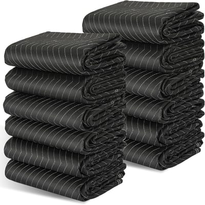 72×40 Inch Verhuisdekens - 12 Stuks Zware Kwaliteit Verhuisdekens voor Meubelbescherming en Verpakking, Zwart