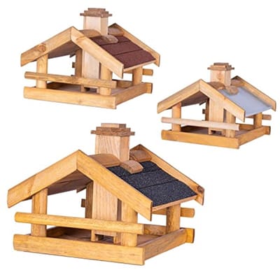 Houten Vogelhuis met Grijs Dak - Hangend of Neerzetbaar Vogelvoederhuis