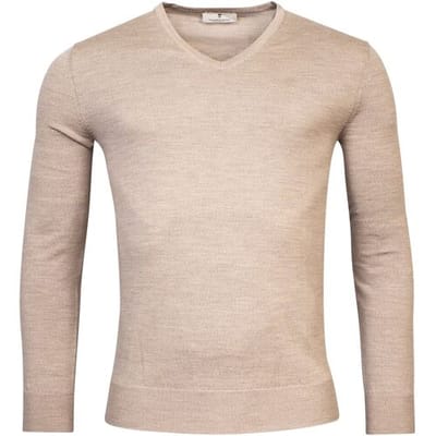 Thomas Maine Trui Fine Merino V-Neck Uni Single Knit Beige / male