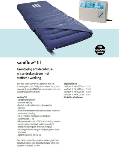 saniflow® III Grootcellig antidecubituswisseldruksysteem met statische werking