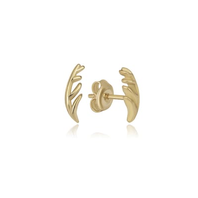 Unique Veertje Branch Oorknop Goldplated Zilver (Sterling 925) Oorbel Trendy Minimalistisch Goldplated Oorknop Meisje | Cadeau Voor Vrouw