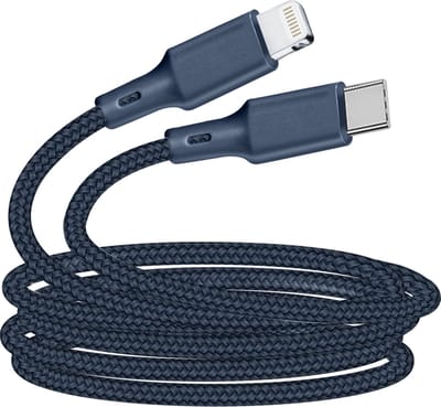 Just Green USB-C naar Lightning kabel - Recyclebaar - Gevlochten katoen - MFi certificering - 3A - 2 meter - Blauw