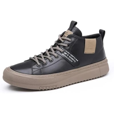 Nieuwe Herfst Heren Leren Sneakers Schoenen Designer Mode Platform Hoge Top Leer Casual Outdoor Platte Schoenen 38 black