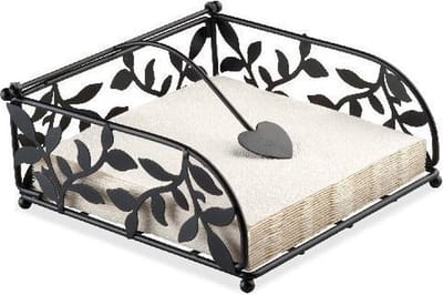 Ambiente Servettenhouder zwart metaal met takjesmotief 18x18x6cm voor servetten van 33x33 cm