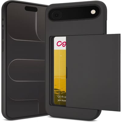 Hoesje met Pasjeshouder geschikt voor iPhone 17 Air - Back Cover SlideCase Zwart