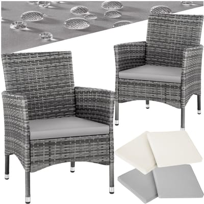 tectake® - Wicker tuinstoelen - Set van 2 - UV-bestendig - Stalen frame - Regenbestendige afneembare hoezen in 2 twee kleuren - Voor terras of balkon - grijs