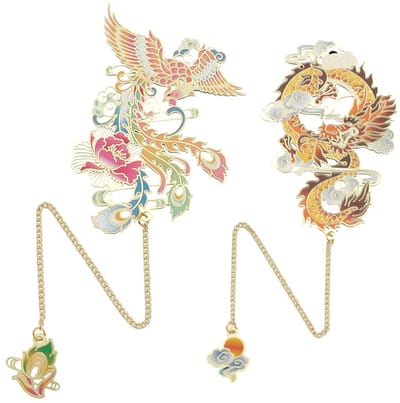Dailygoody - Chinese Draak en Feniks - Vintage Boekenleggers - Messing Metalen Bladwijzers - Decoratie voor Speciale Feestdagen - Cadeaus voor Vrouwen...