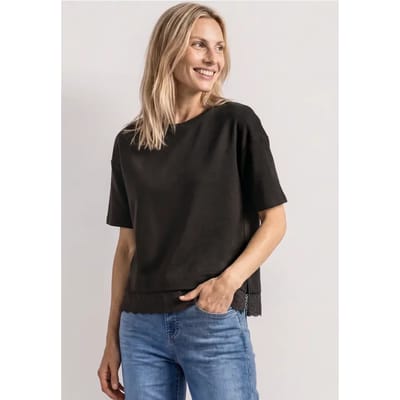 Shirt met ronde hals en kant aan de zoom