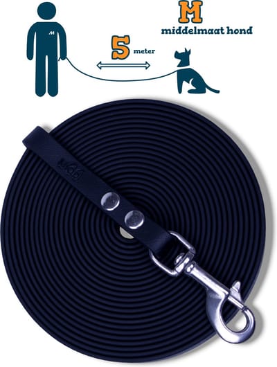 Miqdi BioThane® Sleeplijn 5 meter – zonder handvat – M (13 mm) – zwart – waterdicht & sterk