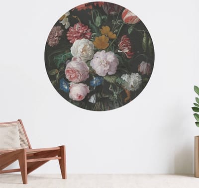 Muurcirkel zelfklevend behang - Stilleven met bloemen in een glazen vaas - Wanddecoratie - 080cm behangcirkel - Ronde sticker voor aan de muur - Behangsticker verkrijgbaar in verschillende formaten