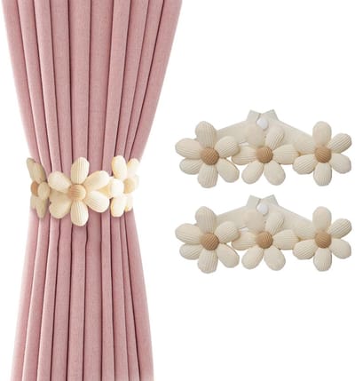 Dailygoods- Embrasses Creatief - 2 Stuks - Elastische Verstelbare Gordijnhouders - Bloemenpatroon - Gordijnbinders - Katoen/Linnen - Zonder Gaten Boren