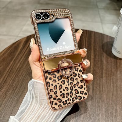 Elektroplating Scharnier Beschermring Telefoonhoesje voor Samsung Galaxy Z Flip 6 5 4 3 Flip6 Flip5 Flip4 Luipaardprint Lederen Cover For Samsung Galaxy Z Flip6 white