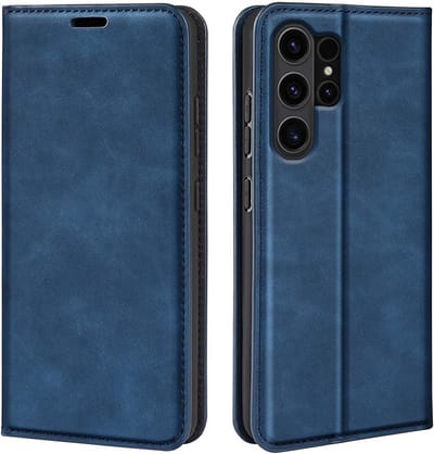 MobyDefend Hoesje - Geschikt voor Samsung Galaxy S24 Ultra - Luxe Wallet Bookcase (Magnetische Sluiting) - Blauw