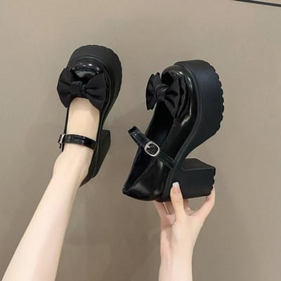Witte Ronde Neus Platform Hoge Hakken Dames Mary Jane Schoenen Retro Strikken Elegant Dikke Hak Dames Bruiloftsschoenen 39 gray