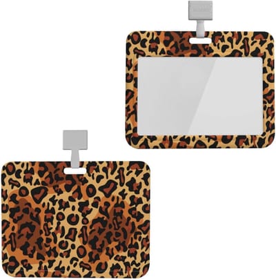 Badgehouder met Lanyard - Naamkaart Houder - Identificatie Tonen - Dubbelzijdig Scanbaar - 10.5 x 10.5 cm - Luipaardprint